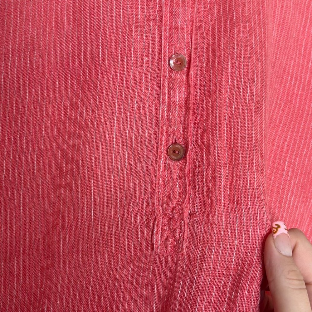 Eileen Fisher Women’s XS Coral 100% Linen Gauze Striped Henley Top Coastal - Picture 7 of 11